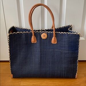 Shebobo Raffia Tote Bag Leather Handles